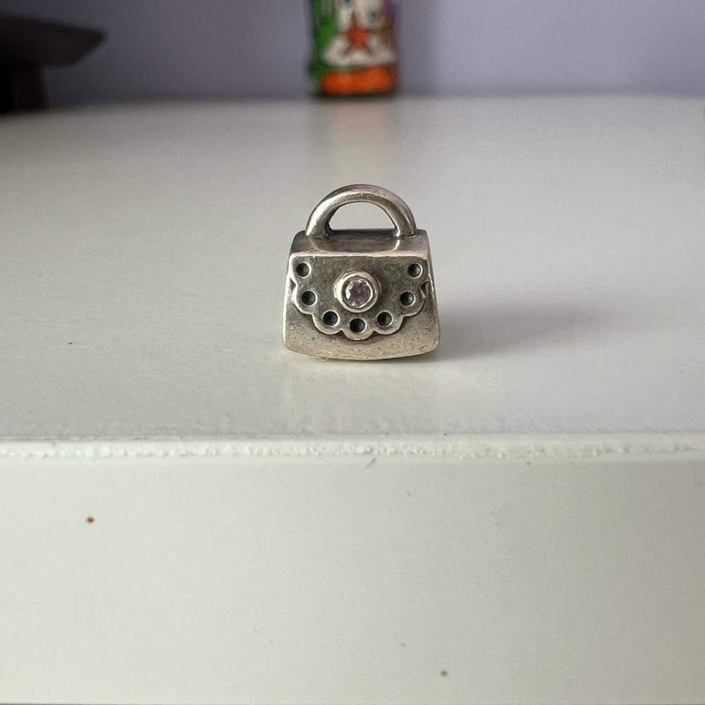 Genuine Pandora Silver Pretty Sparkly Pink CZ Small Handbag Charm 925 ALE